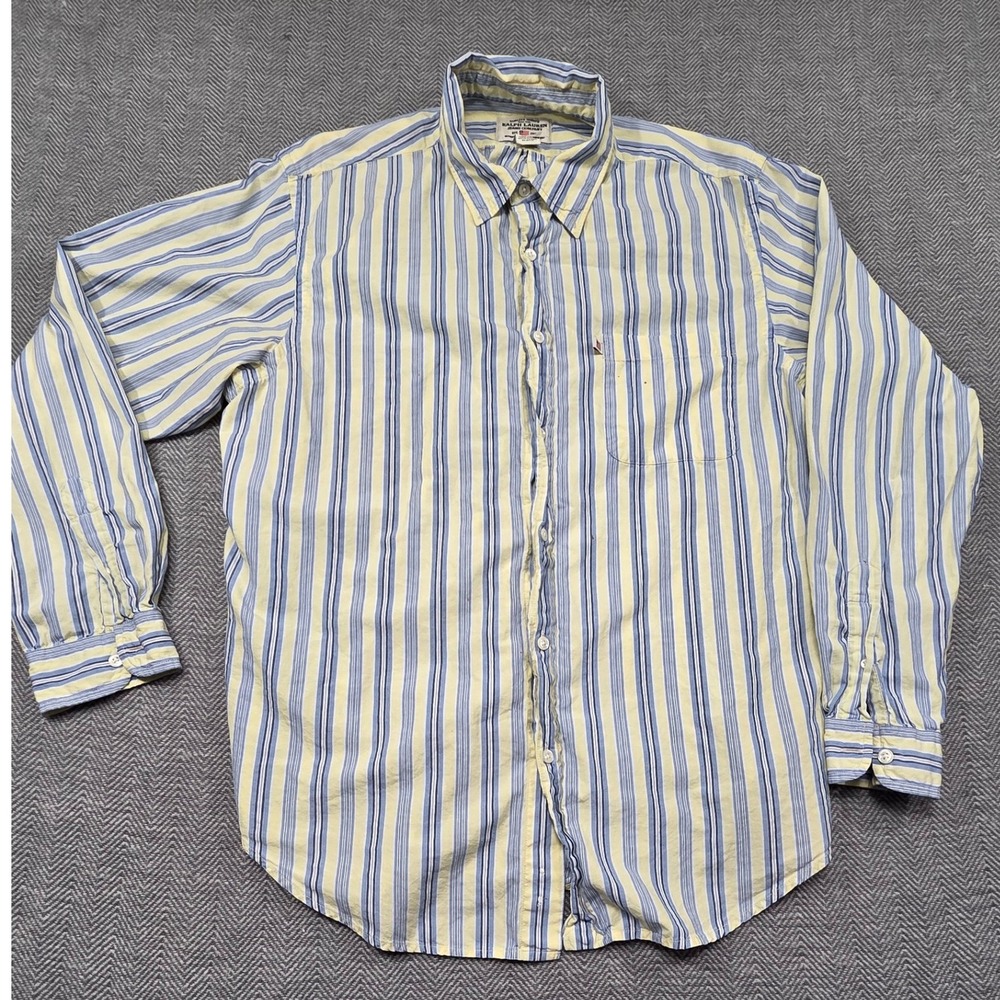 Ralph Lauren Jeans Co Mens‎ Large Yellow Blue Striped Button Down Cotton Shirt